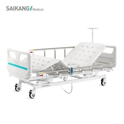 V6K5c Saikang Aluminum Siderails 3 Function Foldable Electric Hospital Clinic Patient Medical Bed with Wheels