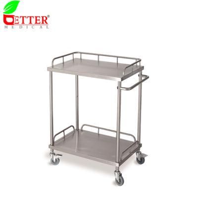 Hospital 2 Trays Stainless Steel Instrument Cart for Nursing