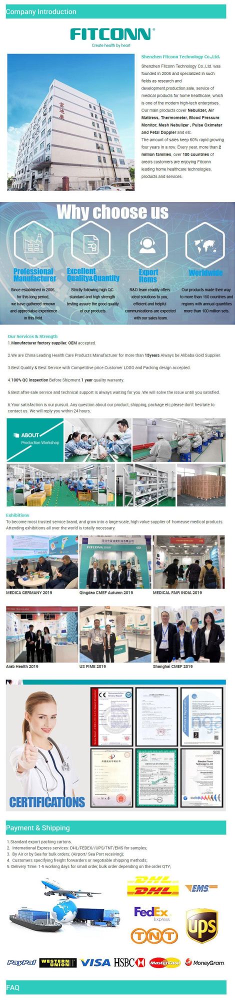 Fitconn Factory Shenzhen Anti Bedsore Medical Air Mattress with Pump
