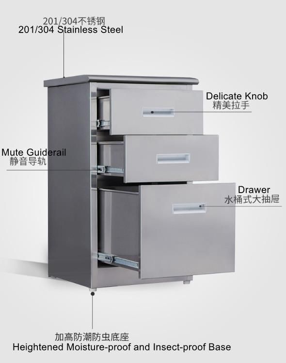 304 Stainless Steel Medical Clinic Hospital Patient Medical Table Bedside Cabinet with Drawers with ISO Certificate