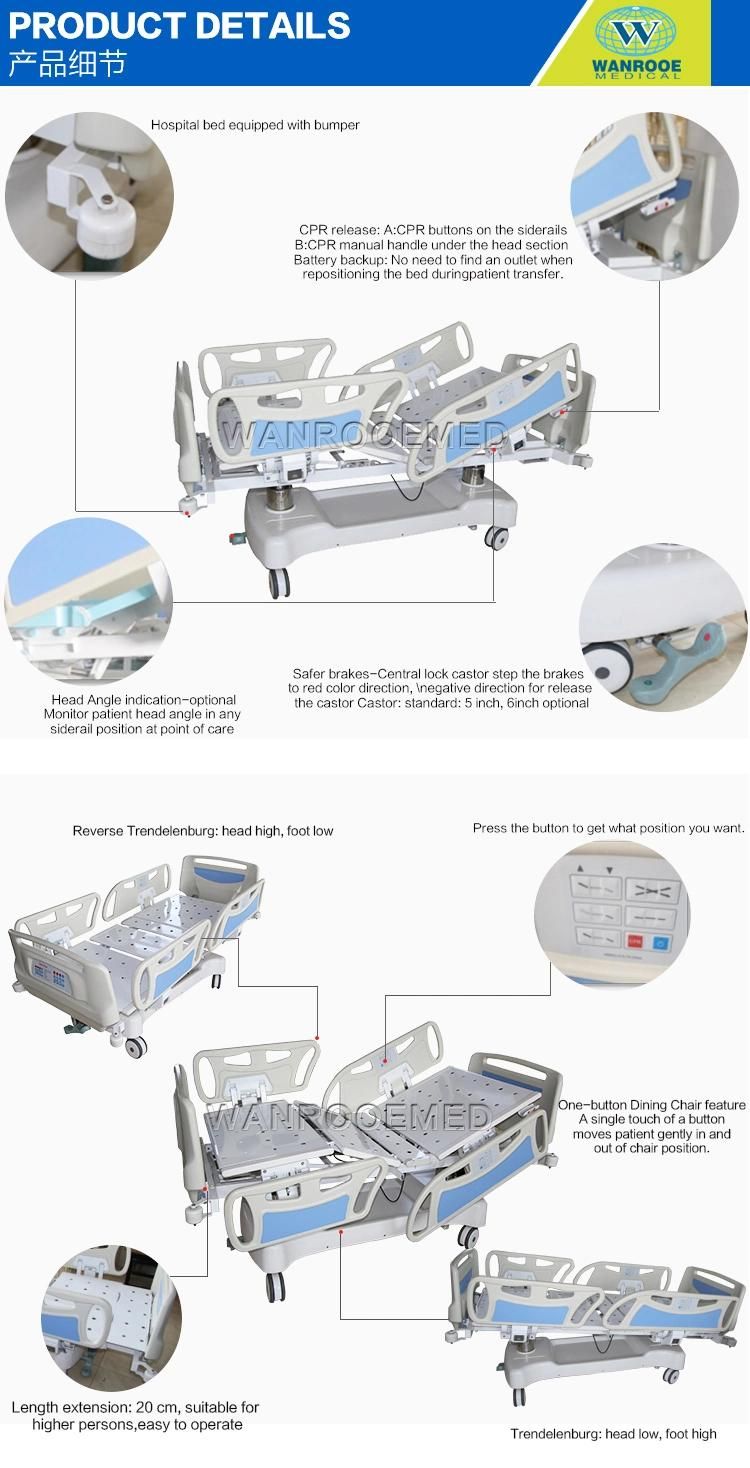 Bae501e Medical Equipment Adjustable Hospital Nursing Patient ICU Bed