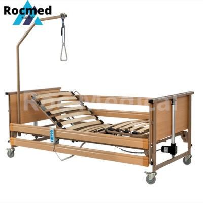 Wooden Long Term Economic Home Hospital Nursing Bed with Metal Siderails
