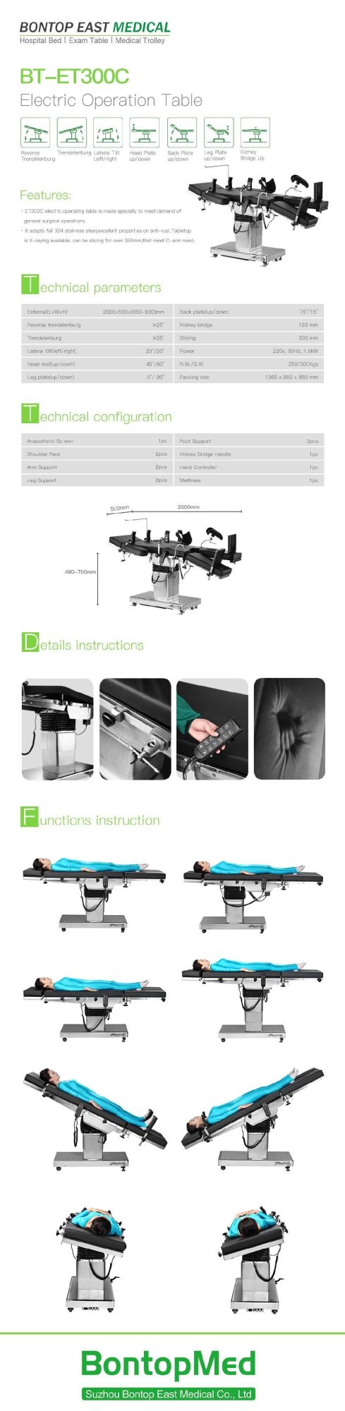 Hospital Operation Room Equipment Stainless Steel Multifunctional Electric Hydraulic Operating Bed Adjustable Surgical Operation Table