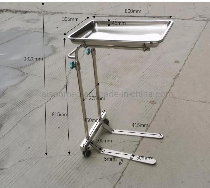 Mn-SUS002A Hospital Operating Room Tray Medical Standing Trolley Mayo Table Instrument Trolley