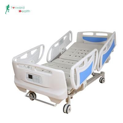 A6K Factory Stainless Steel Medical Equipment Electric 5 Function Foldable ICU Hospital Bed with Casters Manufacturers