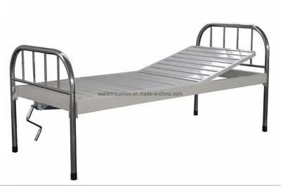 Stainless Steel Headboard Flat Bed for Hospital with One Crank