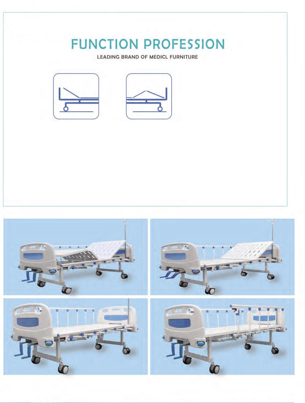 Medical Equipment Two Function Manual Hospital Bed ABS Head Aluminium Folding Siderails