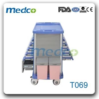 Hospital Equipment Five Drawers Cart Both Side ABS Treatment Trolley