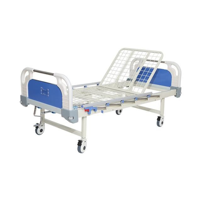 Nursing/Medical/Patient/Fowler/ICU Bed Manufacturer ABS Two Cranks Manual Hospital Bed with Mattress and I. V Pole