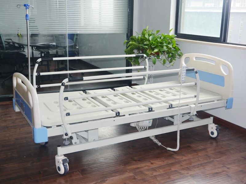 HS5130 Home Care Furniture Multi-purpose Motorized Powered Medical Bed with PP Bed Board and Foldable Guail