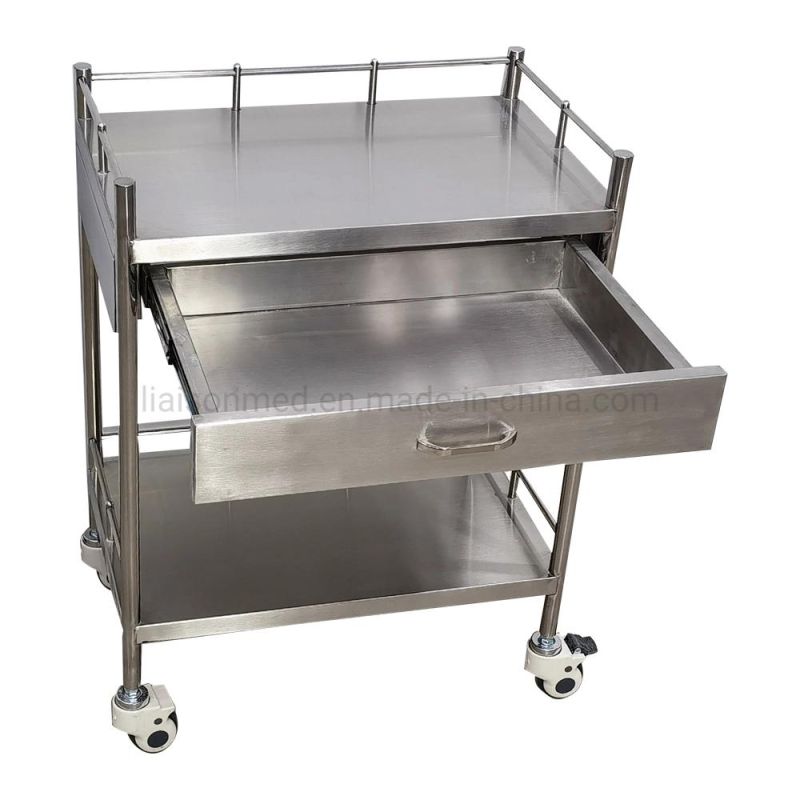 Mn-SUS011 Hospital Medical Instrument 2 Desks Stainless Steel Dental Cabinet Trolley