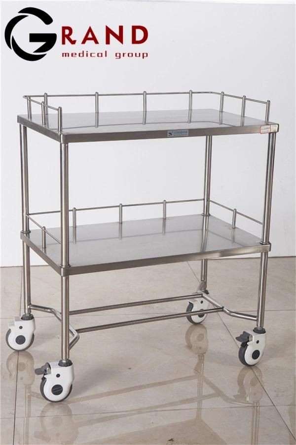B29 Double Layer Pure Stainless Steel 1type Delivery Cart 304 Medical Appliances Stainless Steel Surgical Instrument Trolley with Fence Multipurpose Cart