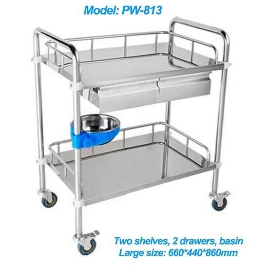 Hospital Medical Two Shelves Stainless Steel Mobile Chart, Trolley (PW-813)