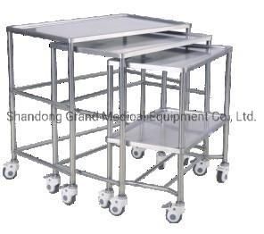 Hospital Furniture Medical Stainless Steel Square Tray Support with Double Rod Instrument Trolley