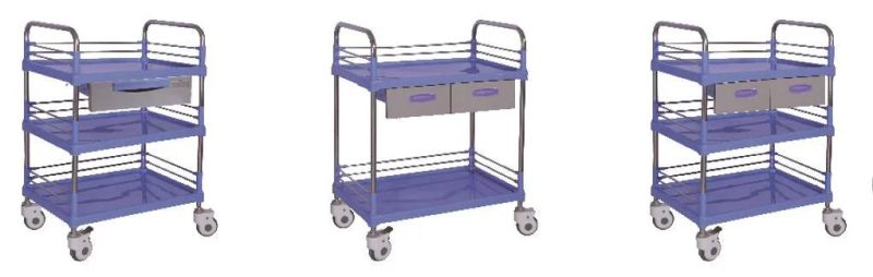 Hospital Furniture ABS Hospital Medical Trolley Cart with Drawers and Dustbins