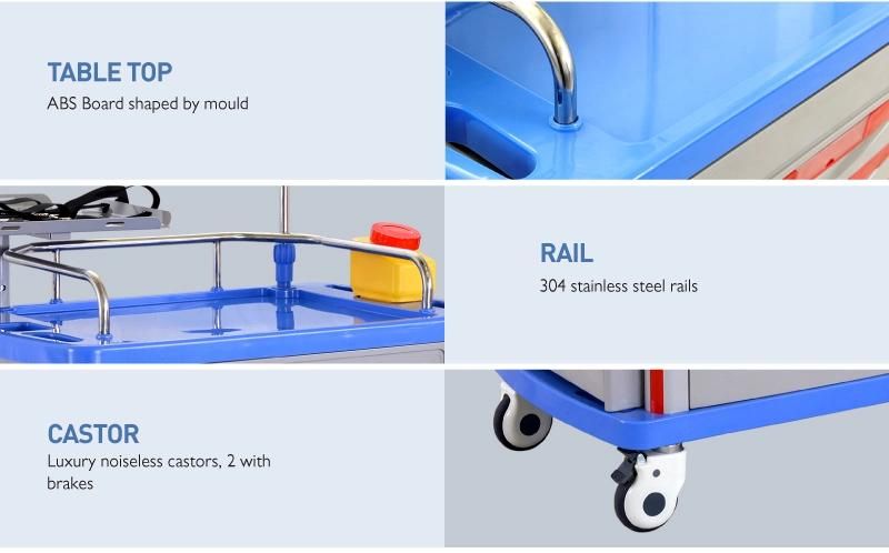 High Quality ABS Medical Emergency Trolley for Hospital Trolley