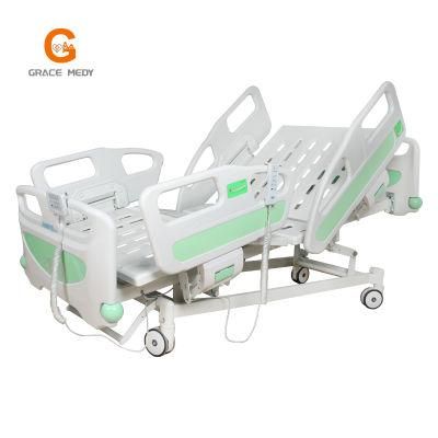 Factory Stainless Steel Medical Equipment Electric 5 Function Foldable ICU Hospital Bed with Casters Manufacturers