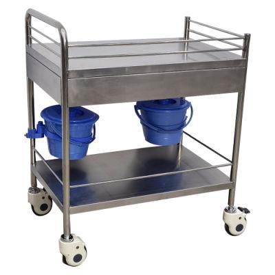 Mn-SUS012 Two Drawers Stainless Steel Medical Nursing Medicine Trolley for Hospital Medical Supply