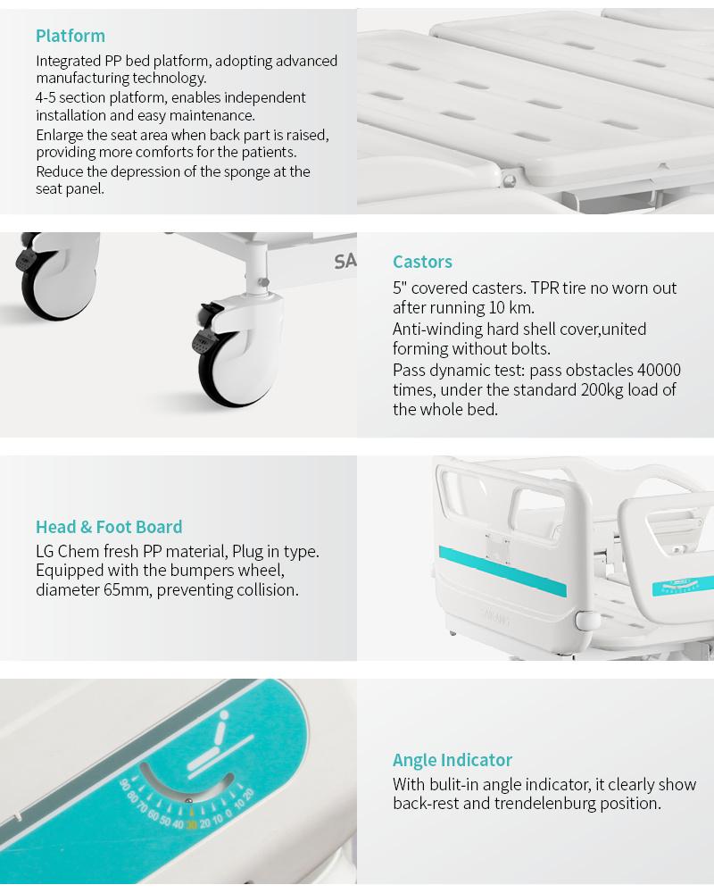 V3V5c Saikang ABS Siderails 3 Crank Multifunction Adjustable Manual Patient Hospital Medical Bed with Wheels