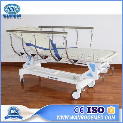 Bd111 Hospital Manual Adjustable Patient Ambulance Transport Trolley Stretcher Cart with Metal Guardrail