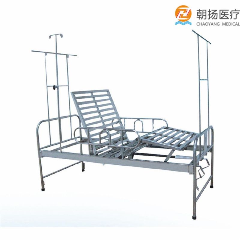 Two Function Stainless Steel Two Cranks Manual Medical Bed for Elderly