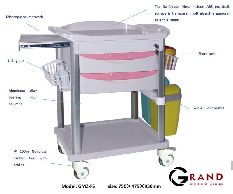 Hospital Furniture 5 Layers Treatment Cart Medical Trolley Medicine Trolley Big Size ABS Ward Nursing Treatment Trolley ABS Hospital Treatment Nursing Trolley