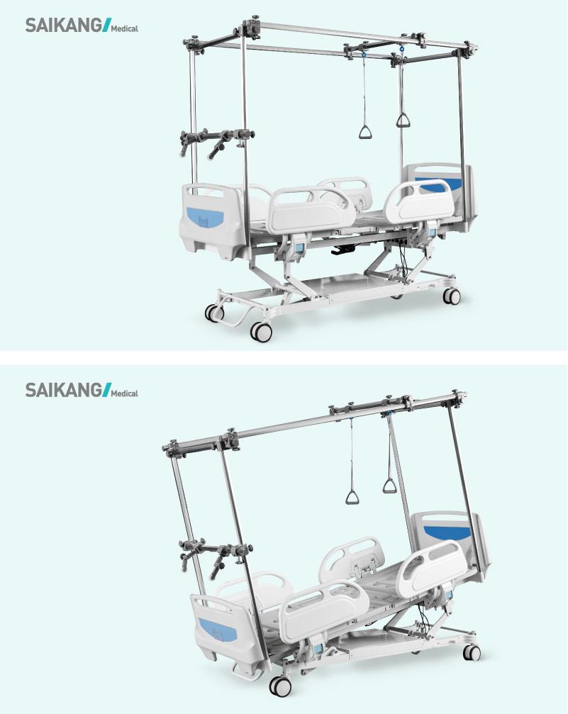GB8c Saikang Professional 5 Funtion Electric Movable Orthopedic Lumbar Traction Hospital Bed with Wheels