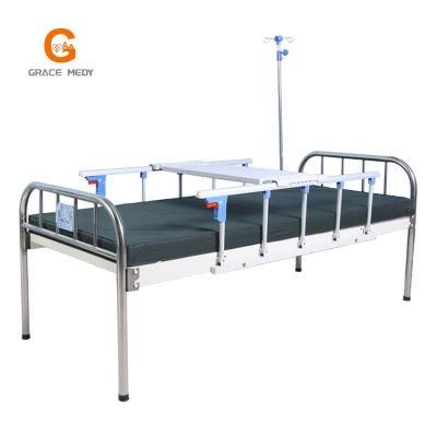 Cheap Hospital Medical Clinic Iron Bed Flat Hospital Bed with a Guardrail