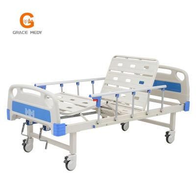 Manual Adjustable 2 Crank 2 Function Medical Furniture Patient Nursing Hospital Bed with Casters