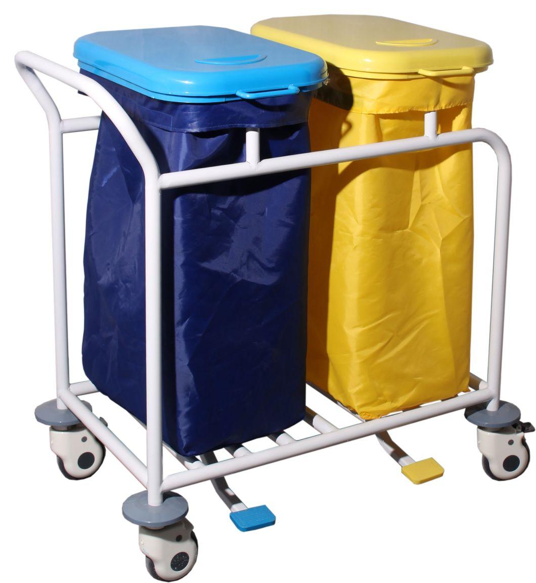 Medical Blue/Yellow Color Single Bins Hospital Linen Dirty Carts and Trolleys