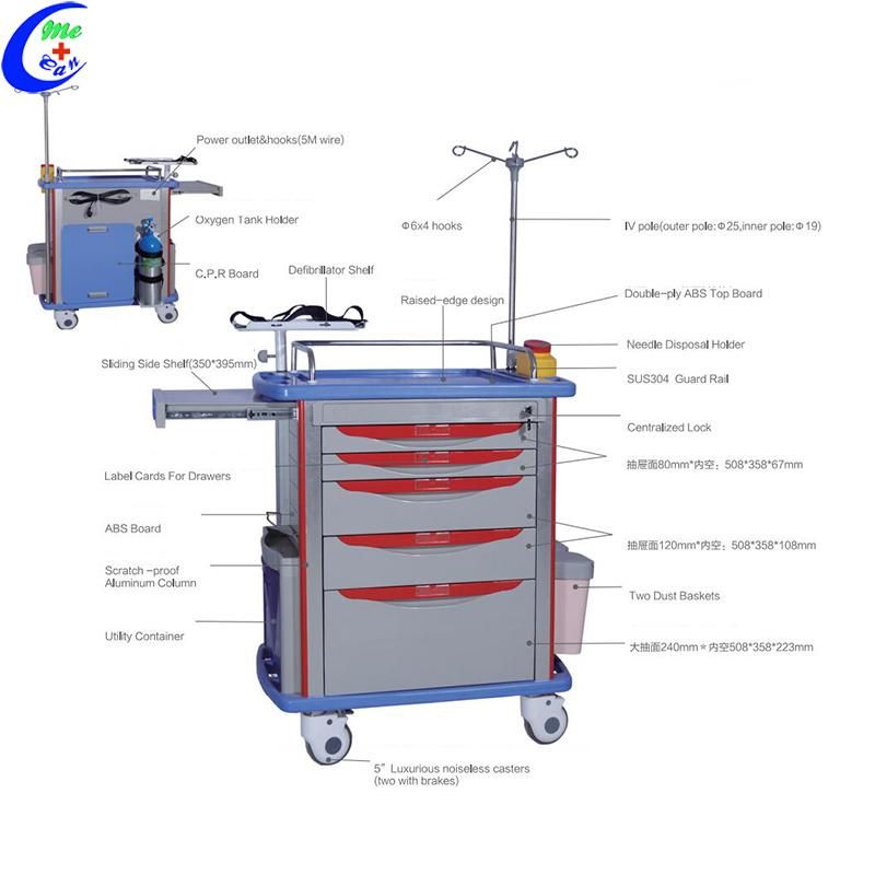 Medical Emergency Drugs Trolley Wireless Nursing Trolley