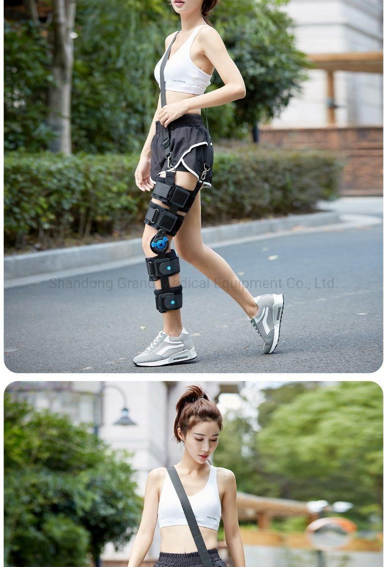 Hinged ROM Knee Brace Adjustable with Strap Medical Orthopedic Knee Support Stabilizer
