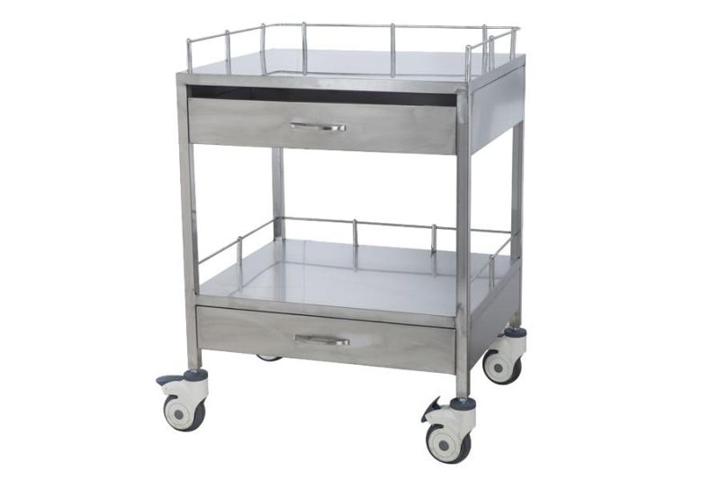 Hospital Stainless Steel Medical Trolley Instrument with Drawers, Food Trolley