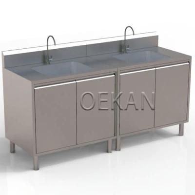 Contemporary Hospital Furniture Stainless Steel Washing Trough Scrubbing Sink with Cabinet