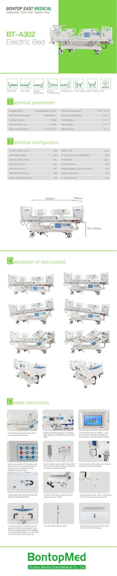 Mufti-Function Folding Electric Hospital Equipment Medical Bed