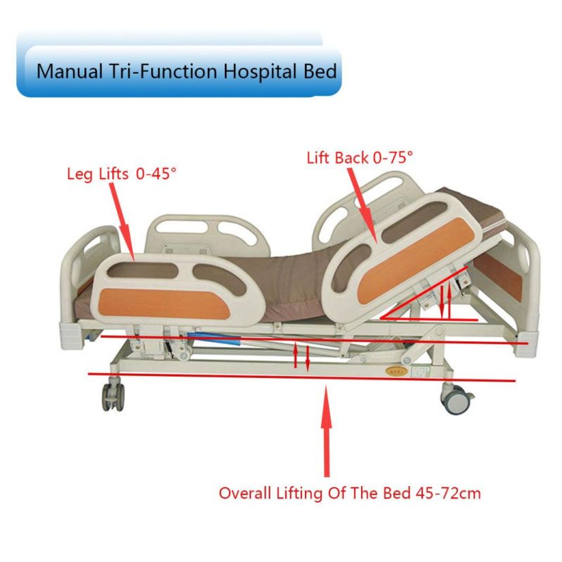 Orange Color Manual 3 Function Hospital Bed for Patient Bc05-1