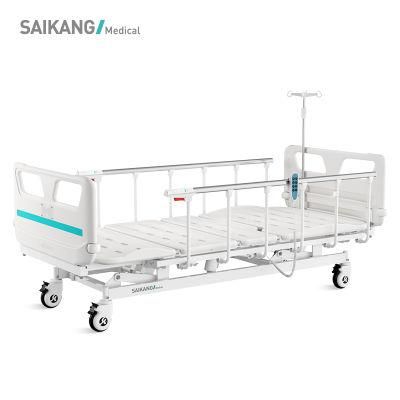 V6w5c Saikang Movable Stainless Steel Siderails 3 Function Foldable Clinic Electric Patient Hospital Bed with Infusion Pole