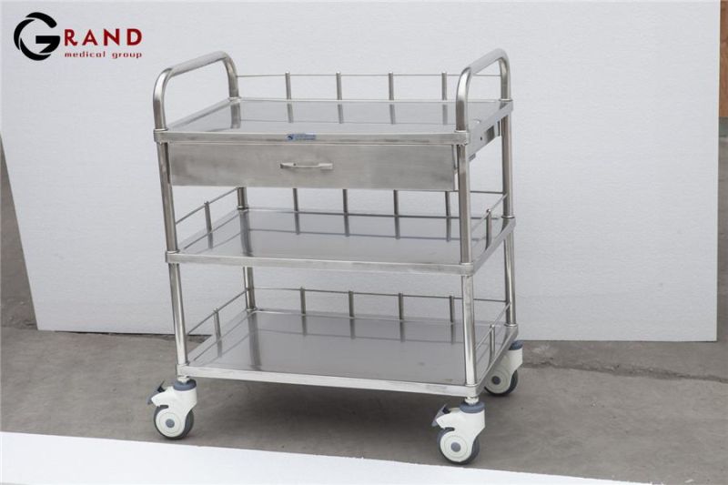 B9 Pure Stainless Steel Beside Baby Trolley Baby Bed Bassinet Cart Mobile Infant Cot with Plastic Tray Crib Bed with ABS Plastic Tray
