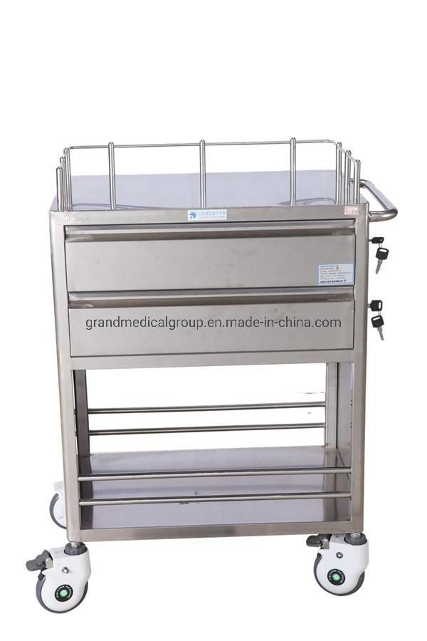 Medical Hospital Dressing Stainless Steel Trolley Surgical Trolley with Drawers