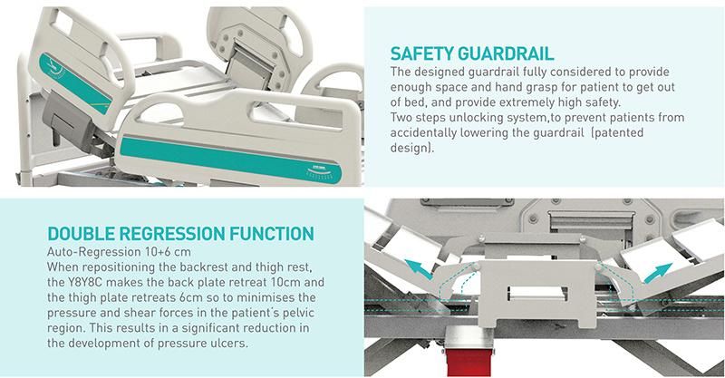 Y8y8c Saikang Movable Multifunction Foldable Electric Patient ICU Clinic Medical Hospital Bed with Wheels