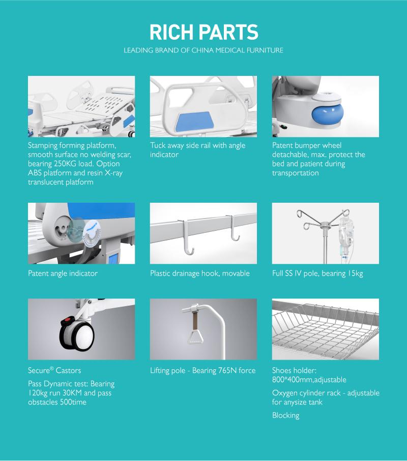 B4e Specifications of Metal Hospital Manual Therapy Beds with ABS Rails