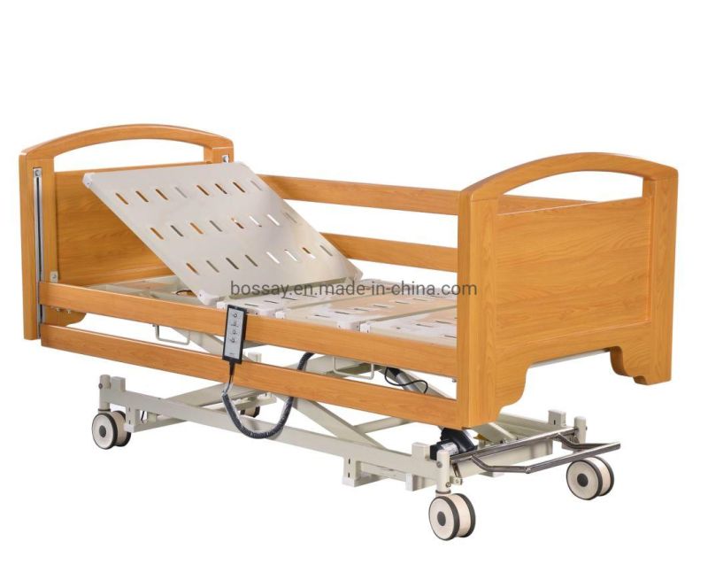 Ultra Low Three Functions Wooden Hospital Electric Home Care Bed