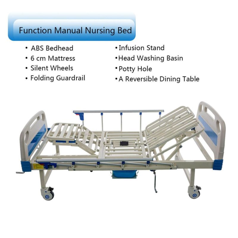 Luxury Adjustable Manual ICU Nursing Hospital Bed with Casters