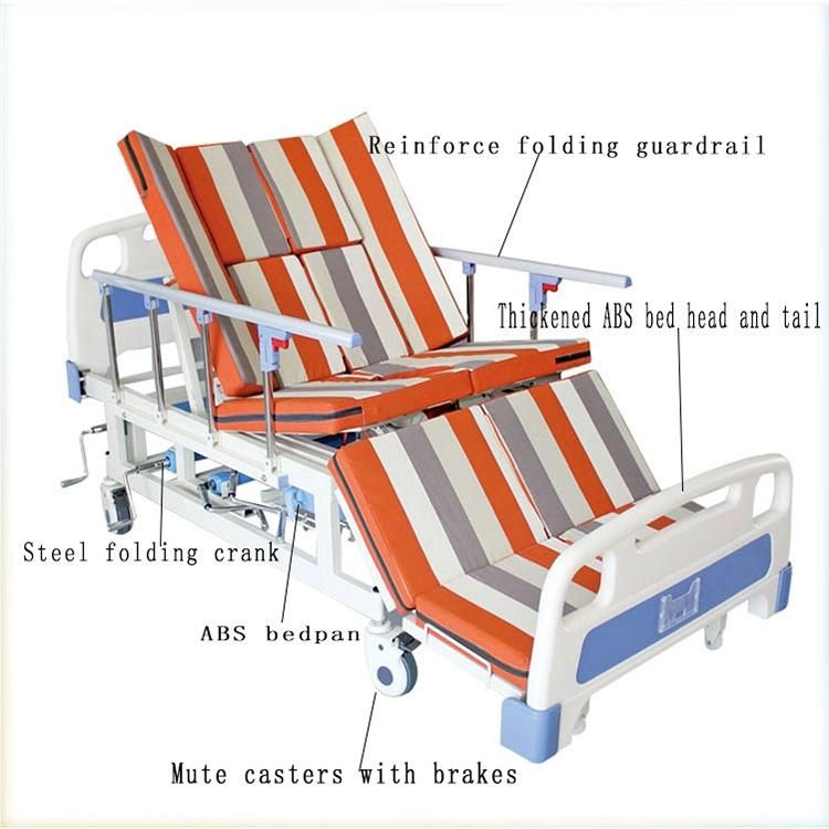 Medical Furniture Homecare Multi-Function Manual Hospital Nursing Bed with Toilet