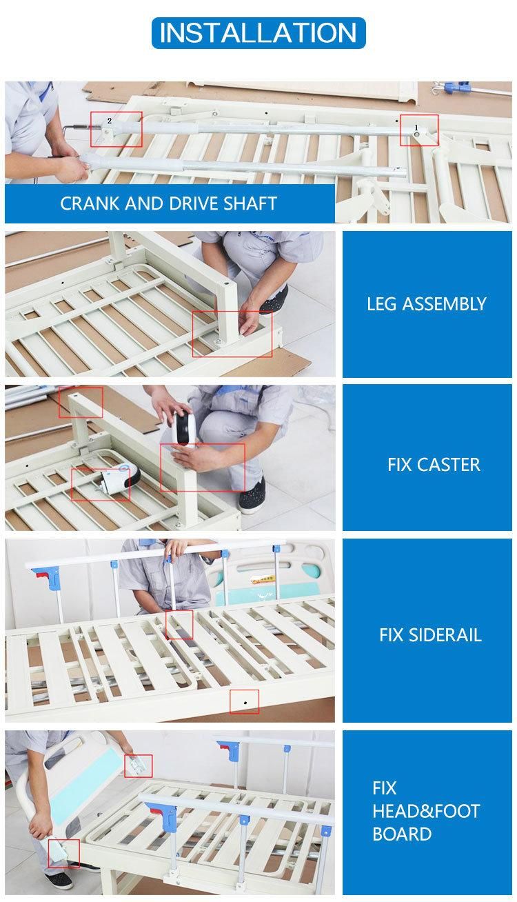 Hospital Furniture Folding Metal 2 Crank Manual Hospital Bed