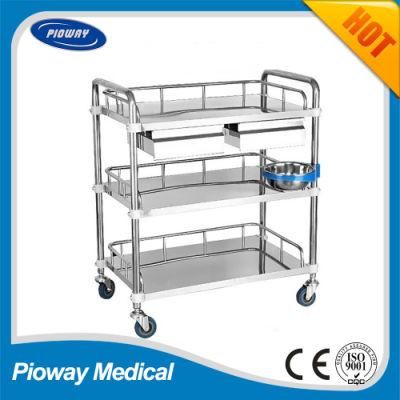 Hospital Medical Three Shelves Stainless Steel Mobile Trolley (PW-803)