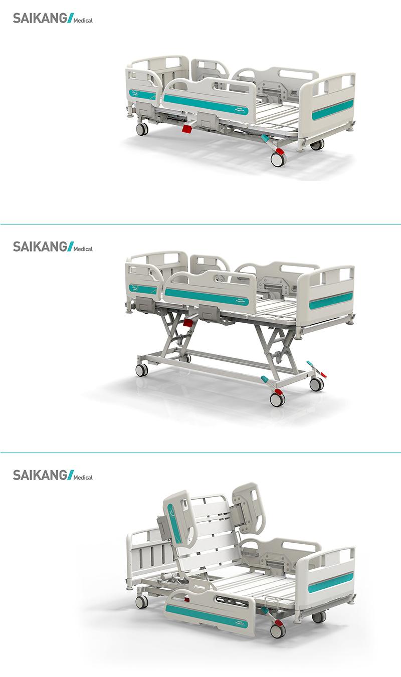 Y8y8c Saikang Movable Multifunction Foldable Electric Patient ICU Clinic Medical Hospital Bed with Wheels