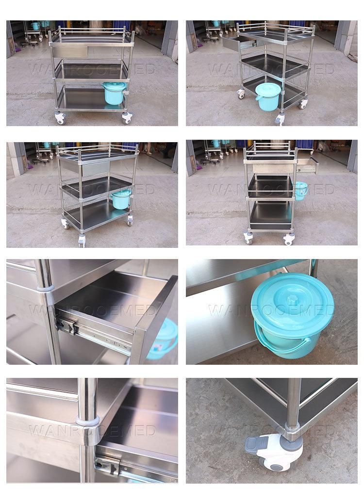 Bss304 Three Shelves Medical Stainless Steel Surgical Instrument Dressing Nursing Treatment Trolley