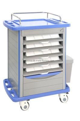 ABS Medical Treatment Cart/ Hospital Medicine Trolley with Five Drawers