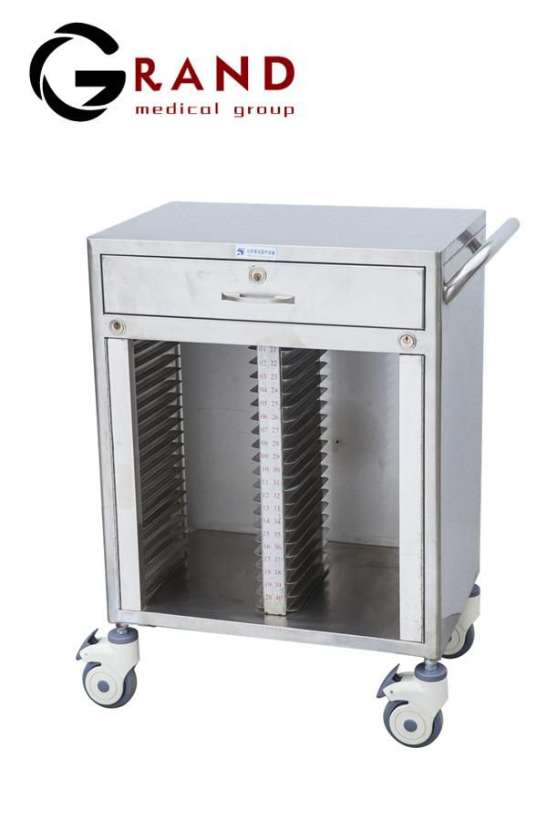 Hospital Furniture Pure Stainless Steel Dossier Cart of 25 Lattices/Shelves Medical Record Cart Medical Files/Folder Casebook Cart Patient Records Cart